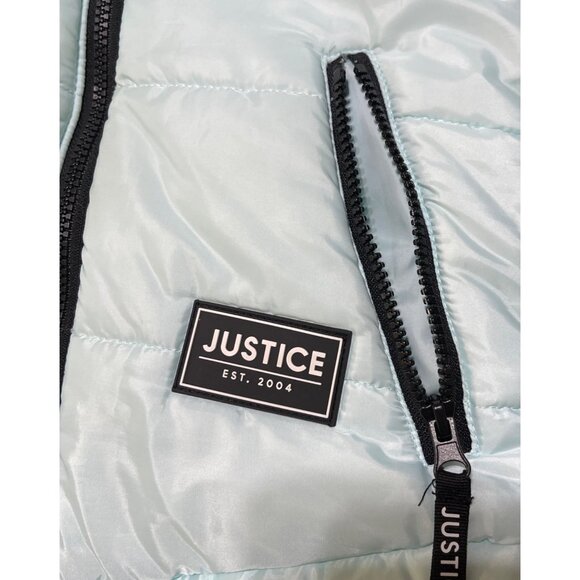 Justice Girl's Puffer Coat Jacket Size 10 Medium Aqua Blue Hood Full Zip READ - Picture 3 of 8